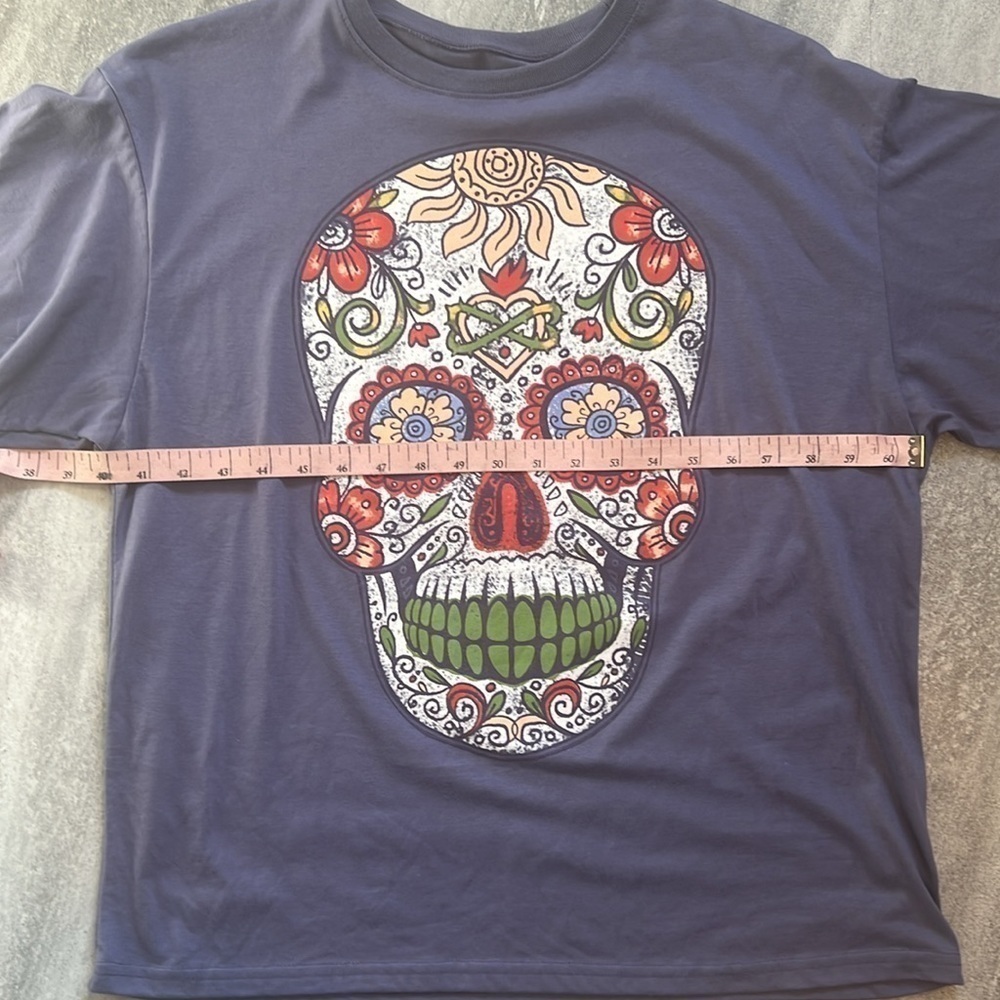 Oversized Sugar Skull short sleeved t-shirt small purple blue dia de los muertos - Picture 3 of 7